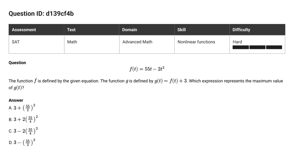 SAT Math question 10, ID d139cf4b